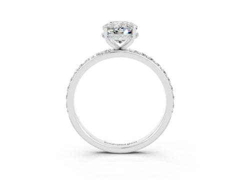 White gold Oval Cut Moissanite Solitaire Ring with Pavé Band and Hidden Halo_15