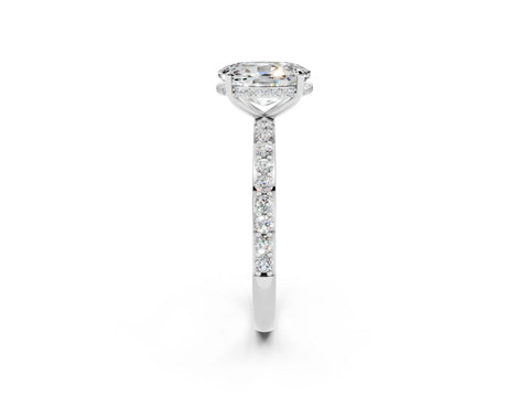 White gold Oval Cut Moissanite Solitaire Ring with Pavé Band and Hidden Halo_2