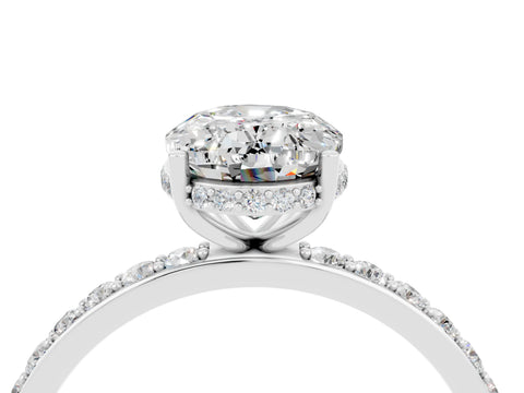 White gold Oval Cut Moissanite Solitaire Ring with Pavé Band and Hidden Halo_4