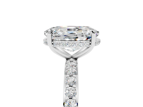 White gold Oval Cut Moissanite Solitaire Ring with Pavé Band and Hidden Halo_5