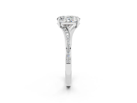 White gold Oval Cut Moissanite Solitaire Ring with Pavé Band and Prong Setting_14