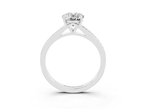 White gold Oval Cut Moissanite Solitaire Ring with Pavé Band and Prong Setting_3