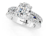 White gold Oval Cut Moissanite Solitaire Ring with Pavé and Channel Set Band_1
