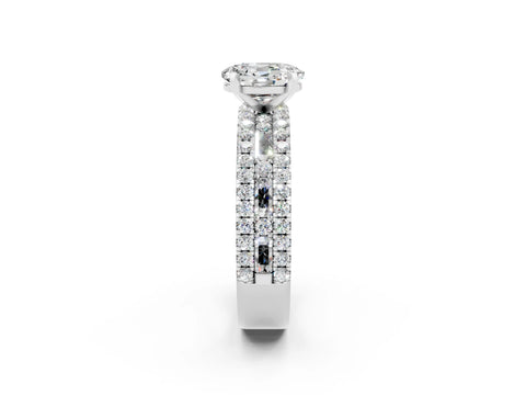 White gold Oval Cut Moissanite Solitaire Ring with Pavé and Channel Set Band_2