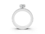 White gold Oval Cut Moissanite Solitaire Ring with Pavé and Channel Set Band_3