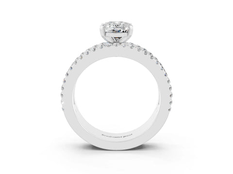 White gold Oval Cut Moissanite Solitaire Ring with Pavé and Channel Set Band_3