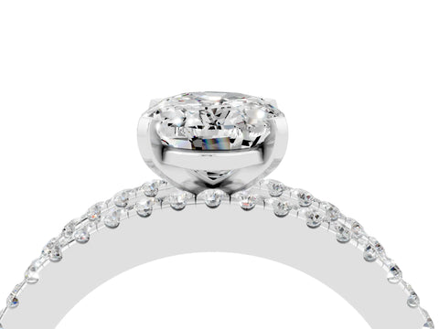 White gold Oval Cut Moissanite Solitaire Ring with Pavé and Channel Set Band_4