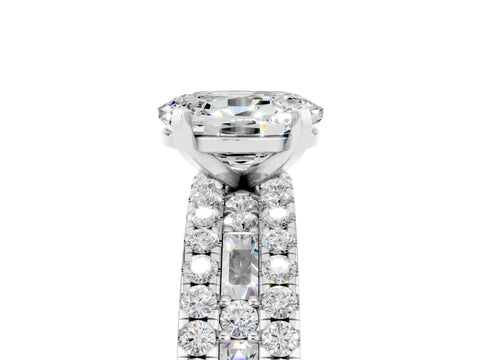 White gold Oval Cut Moissanite Solitaire Ring with Pavé and Channel Set Band_5