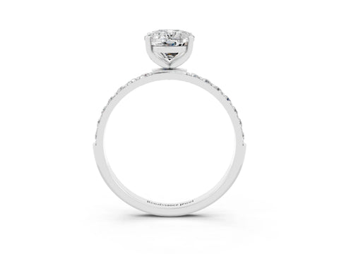 White gold Oval Cut Moissanite Solitaire Ring with Pave Band and Four Prong Setting_15