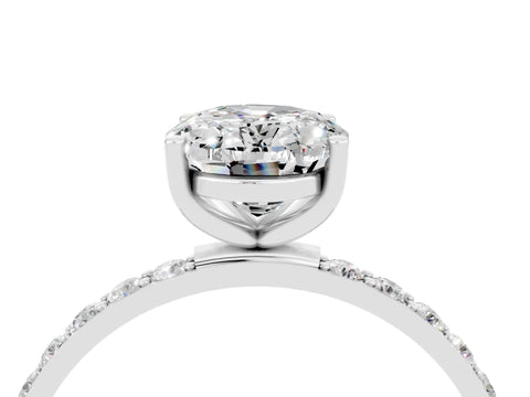 White gold Oval Cut Moissanite Solitaire Ring with Pave Band and Four Prong Setting_16