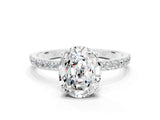White gold Oval Cut Moissanite Solitaire Ring with Pave Band and Four Prong Setting_24