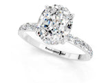 White gold Oval Cut Moissanite Solitaire Ring with Pave Band and Four Prong Setting_25