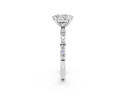 White gold Oval Cut Moissanite Solitaire Ring with Pave Band and Four Prong Setting_26