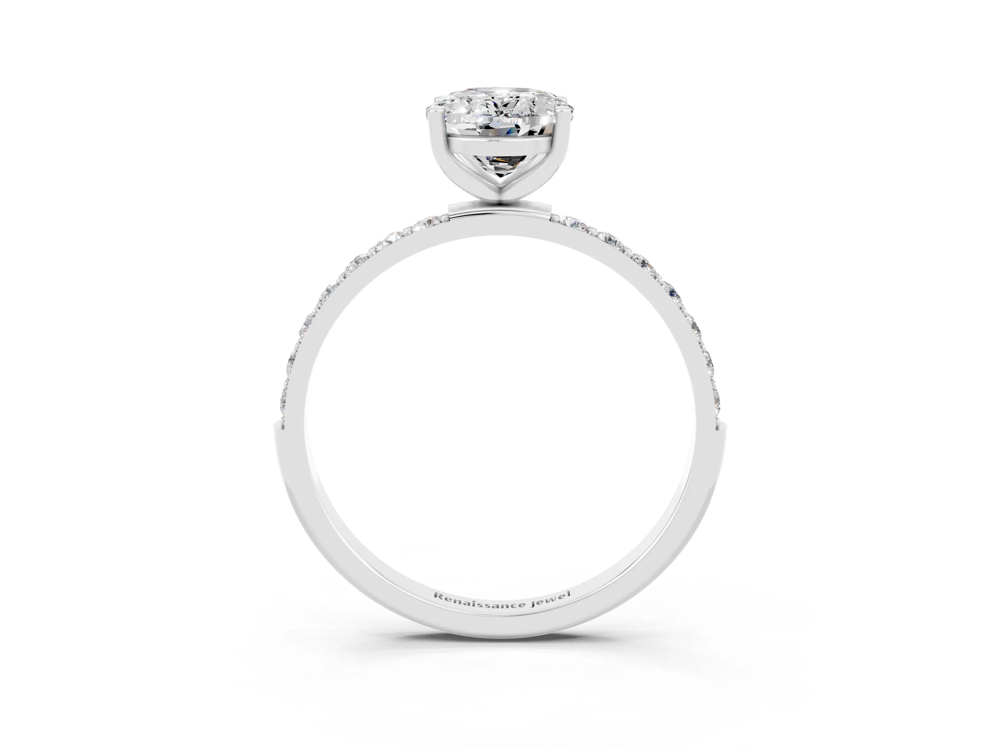 White gold Oval Cut Moissanite Solitaire Ring with Pave Band and Four Prong Setting_27