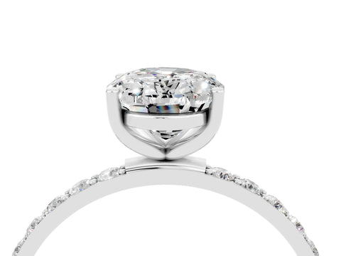 White gold Oval Cut Moissanite Solitaire Ring with Pave Band and Four Prong Setting_28