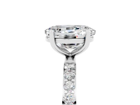 White gold Oval Cut Moissanite Solitaire Ring with Pave Band and Four Prong Setting_29