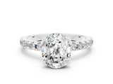 White gold Oval Cut Moissanite Solitaire Ring with Round  Pavé Band and Four-Prong Setting_48