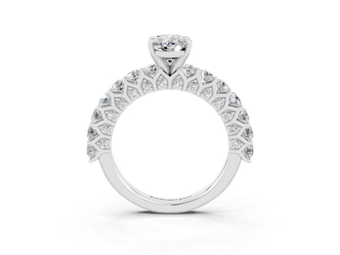 White gold Oval Cut Moissanite Solitaire Ring with Shared Prong Pavé Band and Four-Prong Setting_3