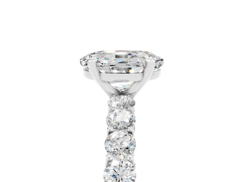 White gold Oval Cut Moissanite Solitaire Ring with Shared Prong Pavé Band and Four-Prong Setting_5