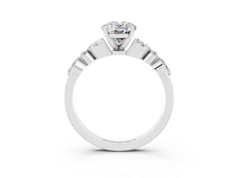 White gold Oval Cut Moissanite Solitaire Ring with Side Stones and Four-Prong Setting_45