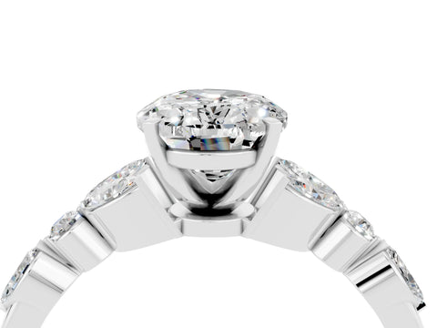 White gold Oval Cut Moissanite Solitaire Ring with Side Stones and Four-Prong Setting_46