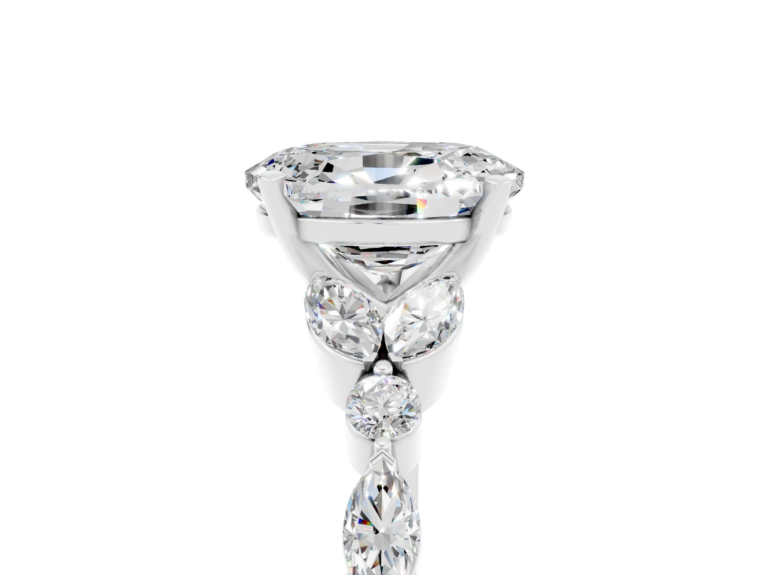 White gold Oval Cut Moissanite Solitaire Ring with Side Stones and Four-Prong Setting_47