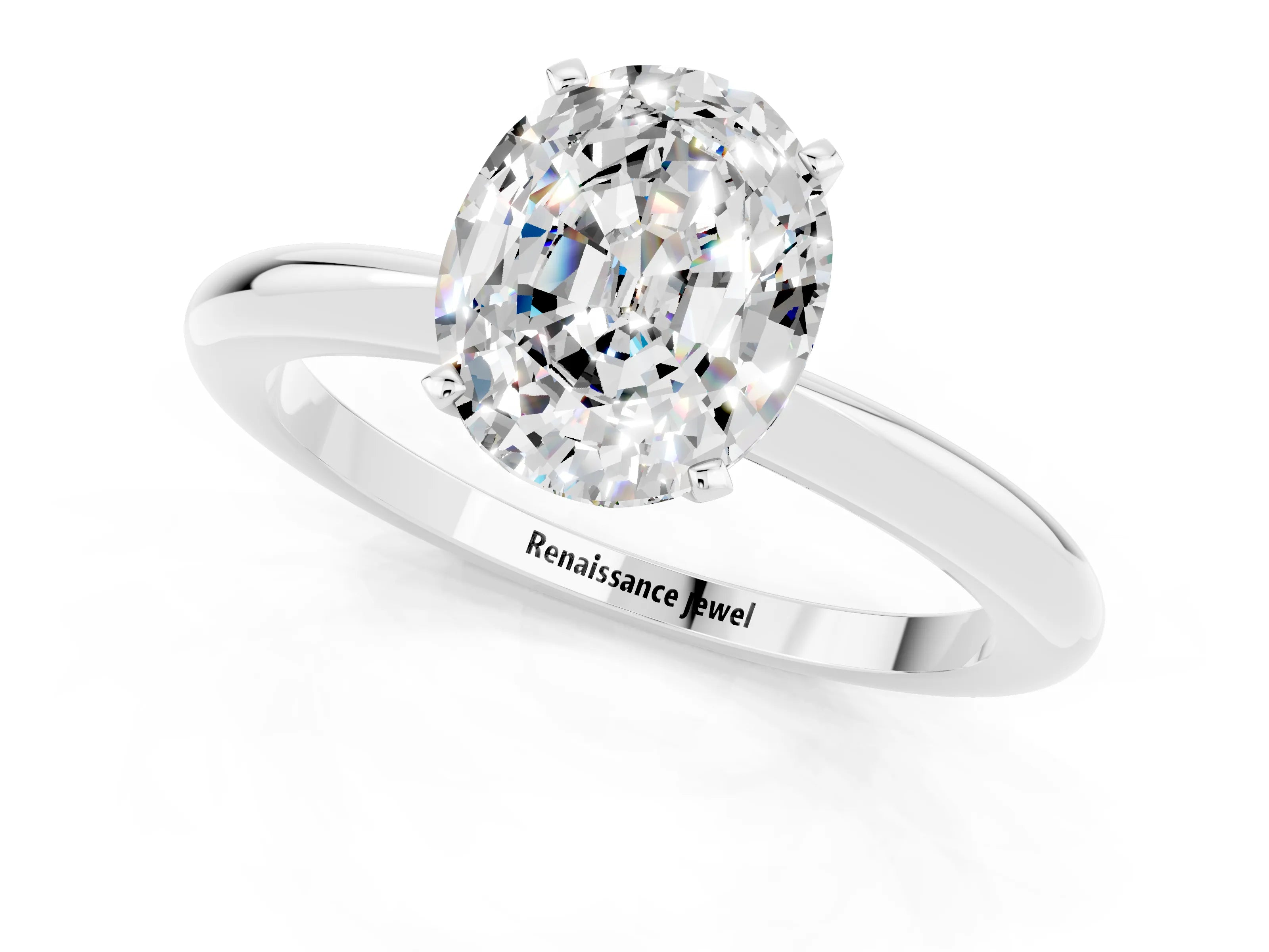 White gold Oval Cut Moissanite Solitaire Ring with Six-Prong Setting and Classic Band_13