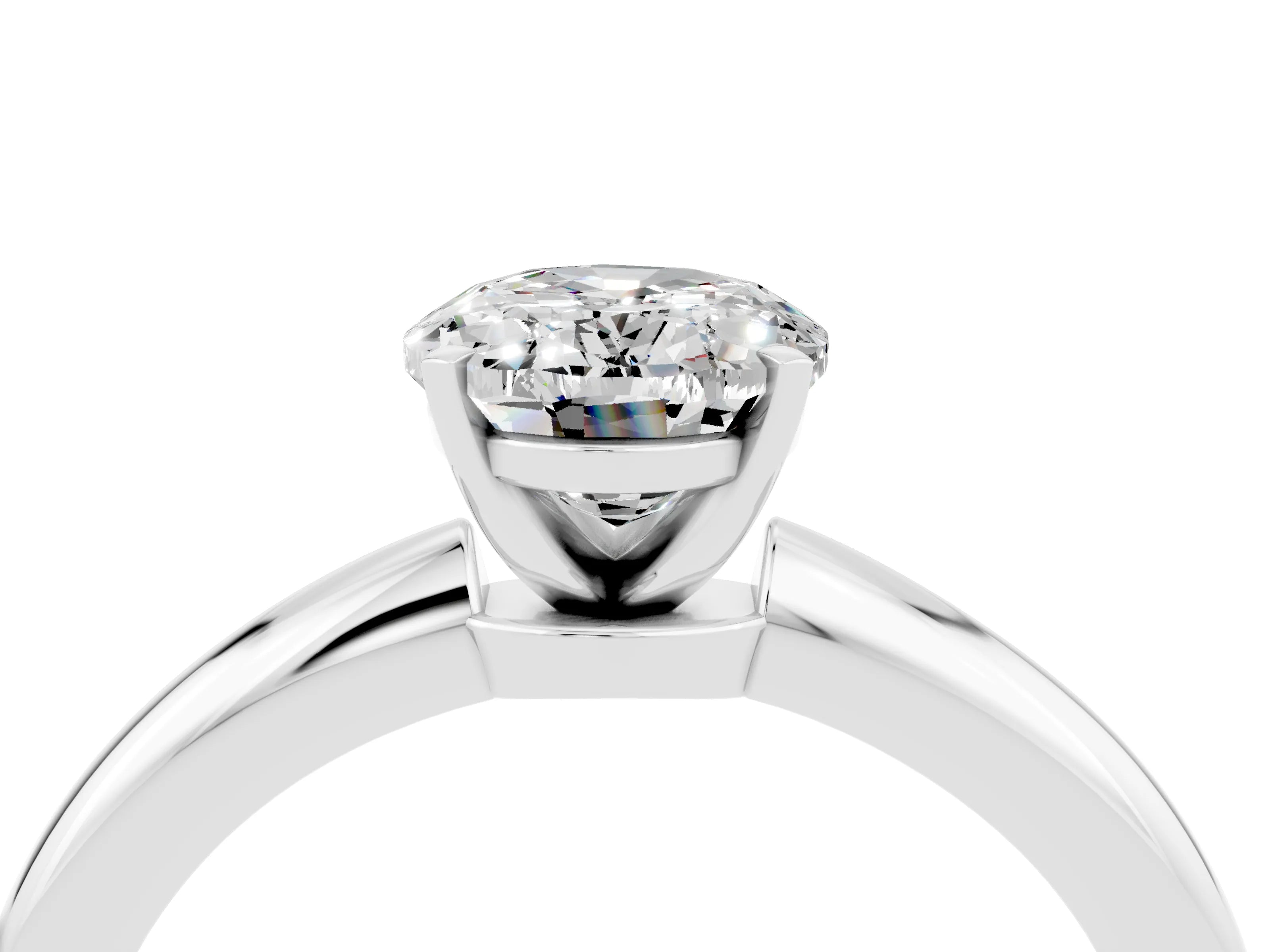 White gold Oval Cut Moissanite Solitaire Ring with Six-Prong Setting and Classic Band_4