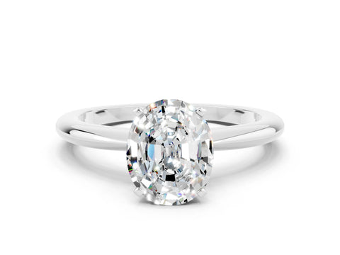 White gold Oval Cut Moissanite Solitaire Ring with Six-Prong Setting and Classic Band