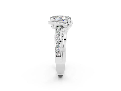 White gold Oval Cut Moissanite Solitaire Ring with Split Shank and Prong Setting_2