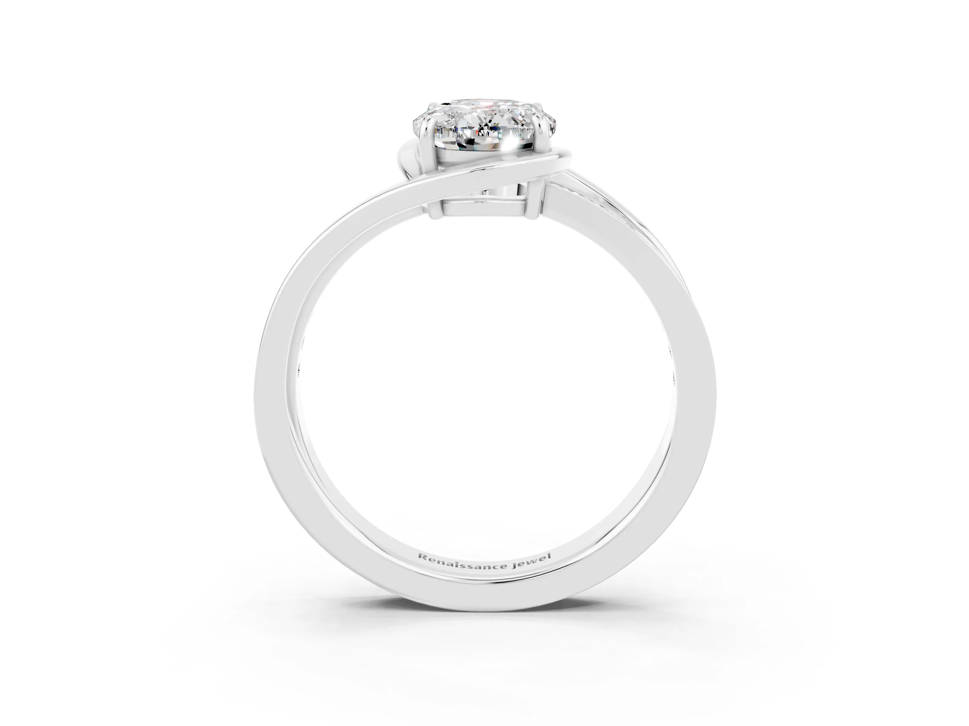 White gold Oval Cut Moissanite Solitaire Ring with Split Shank and Prong Setting_3