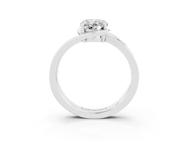 Platinum Oval Cut Moissanite Solitaire Ring with Split Shank and Prong Setting