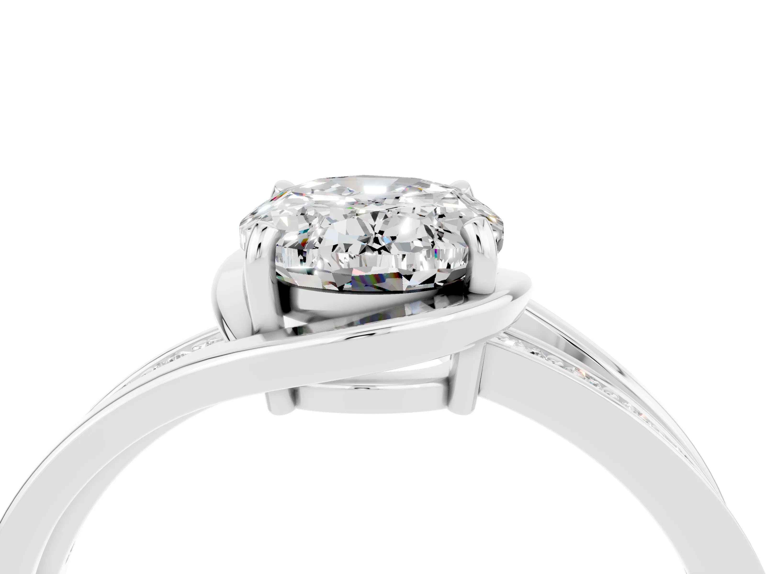 White gold Oval Cut Moissanite Solitaire Ring with Split Shank and Prong Setting_4