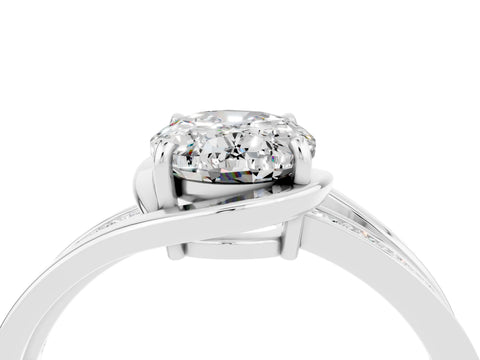 White gold Oval Cut Moissanite Solitaire Ring with Split Shank and Prong Setting_4