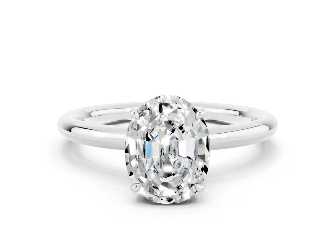 White gold Oval Cut Moissanite Solitaire Ring with Thin Band and Four-Prong Setting_12