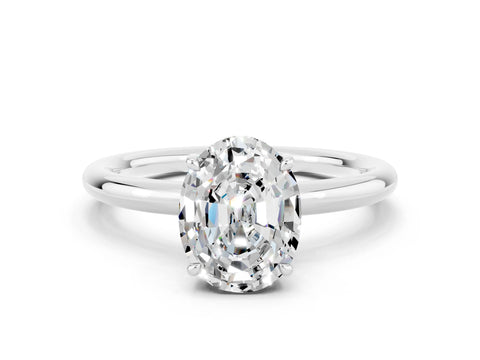 White gold Oval Cut Moissanite Solitaire Ring with Thin Band and Four-Prong Setting_12