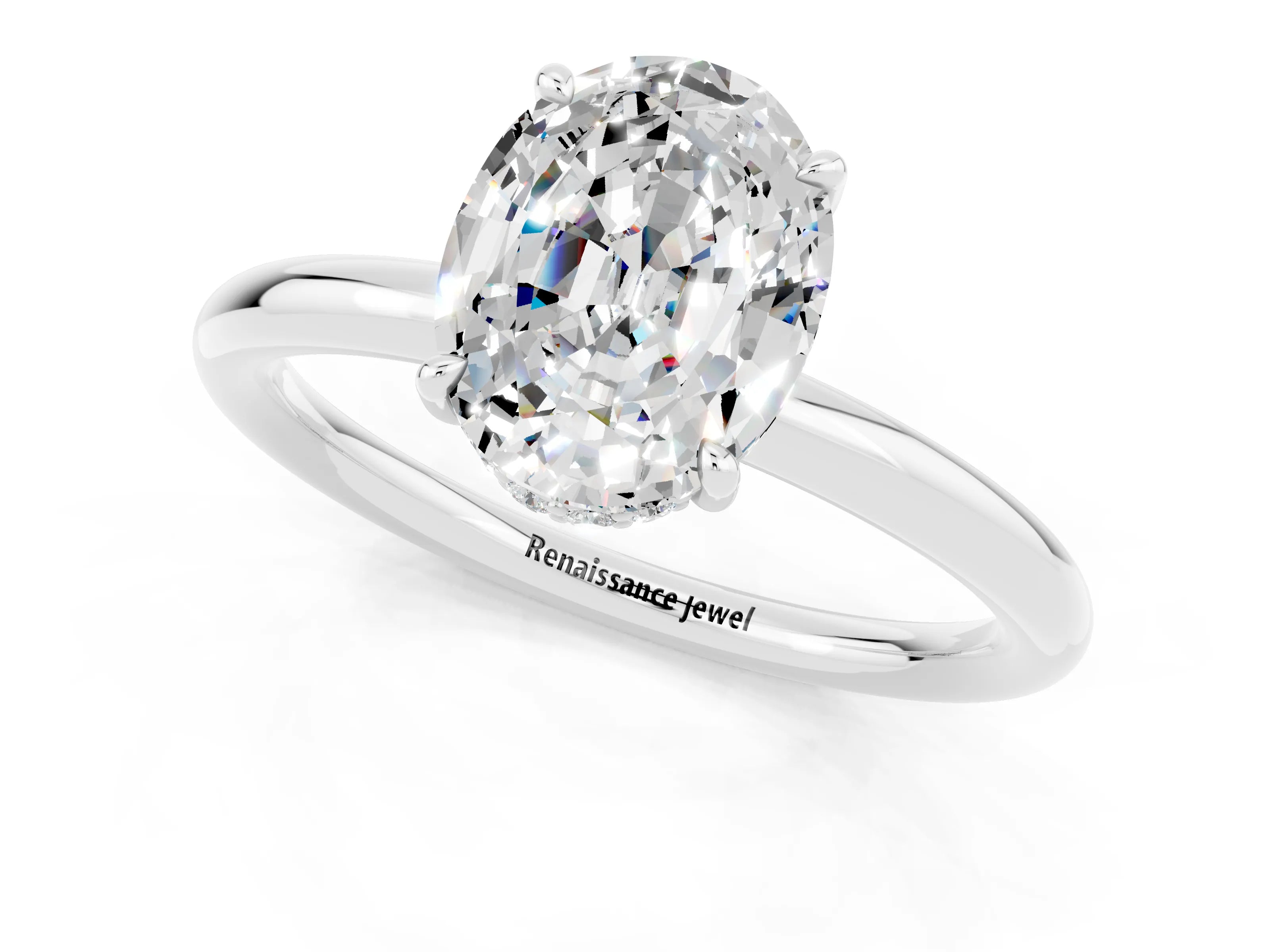 White gold Oval Cut Moissanite Solitaire Ring with Thin Band and Four-Prong Setting_13