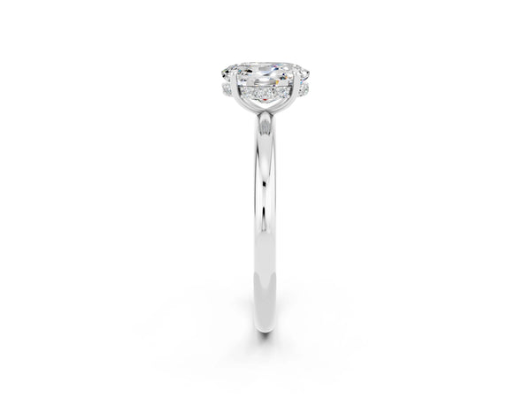 Platinum Oval Cut Moissanite Solitaire Ring with Thin Band and Four-Prong Setting
