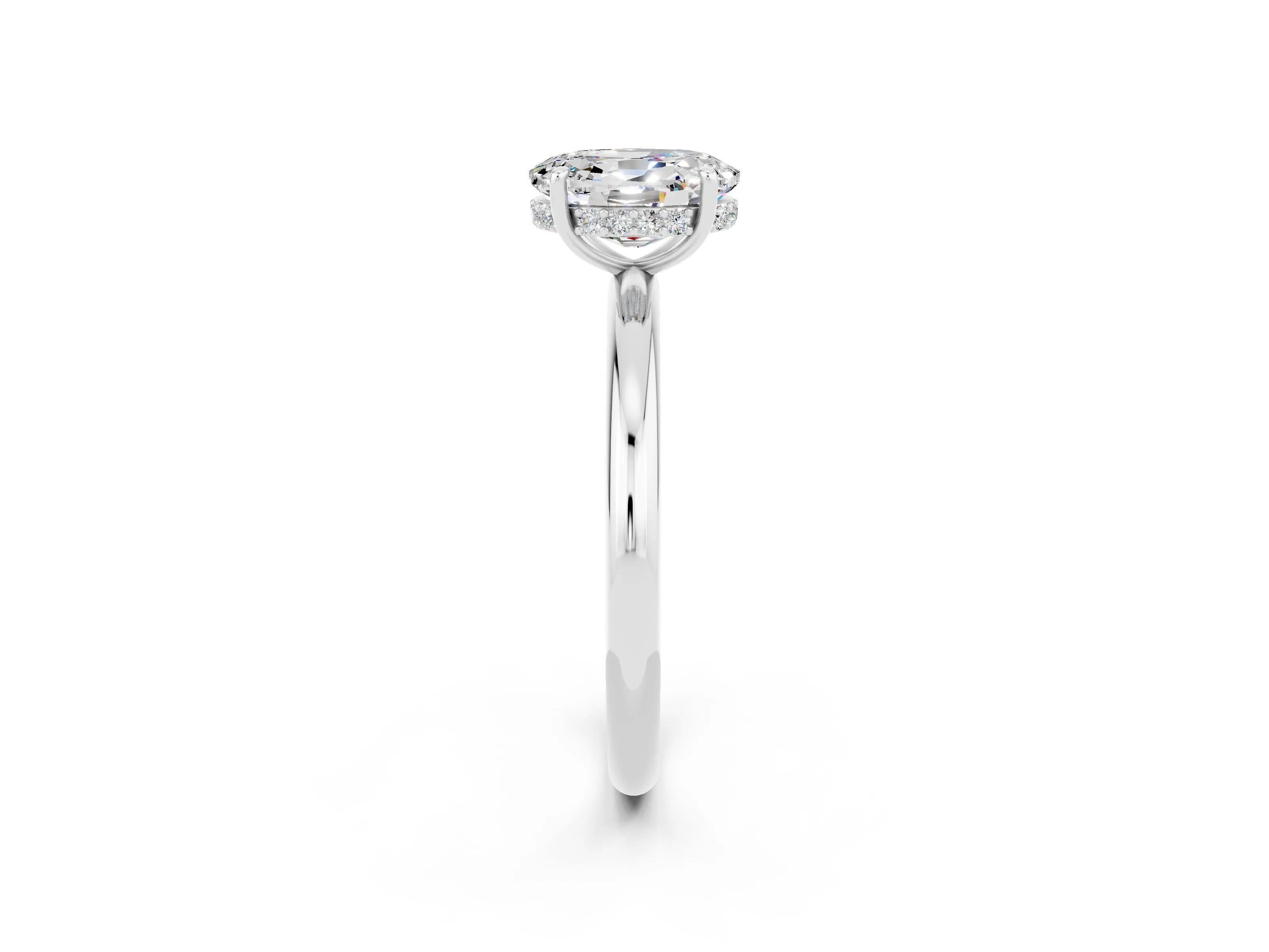 White gold Oval Cut Moissanite Solitaire Ring with Thin Band and Four-Prong Setting_14