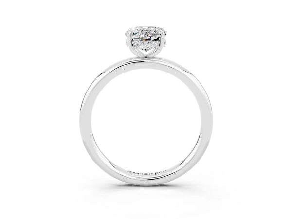 White gold Oval Cut Moissanite Solitaire Ring with Thin Band and Four-Prong Setting