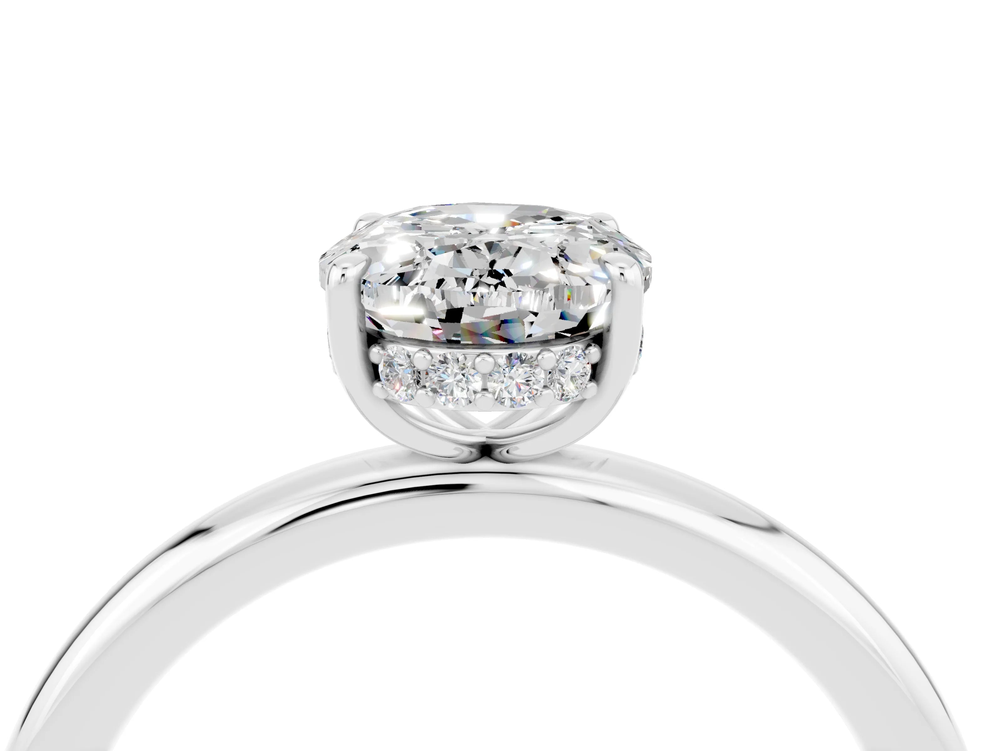 White gold Oval Cut Moissanite Solitaire Ring with Thin Band and Four-Prong Setting_16