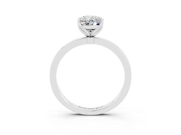 White gold Oval Cut Moissanite Solitaire Ring with Thin Band and Prong Setting