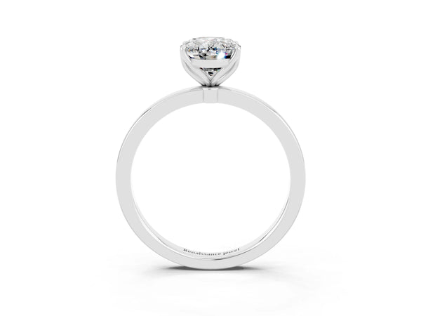 White gold Oval Cut Moissanite Solitaire Ring with Thin Band and Prong Setting