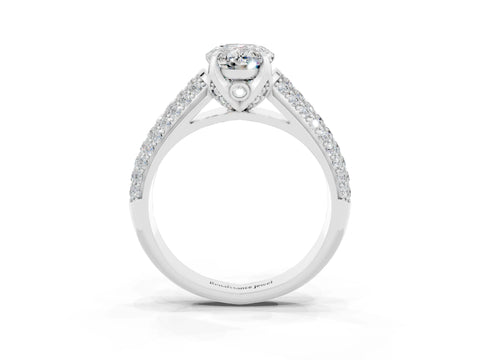 White gold Oval Cut Moissanite Solitaire Ring with Three-Row Pavé Band and Four-Prong Setting_15
