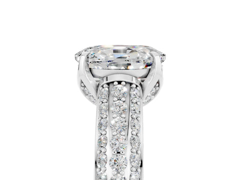 White gold Oval Cut Moissanite Solitaire Ring with Three-Row Pavé Band and Four-Prong Setting_17