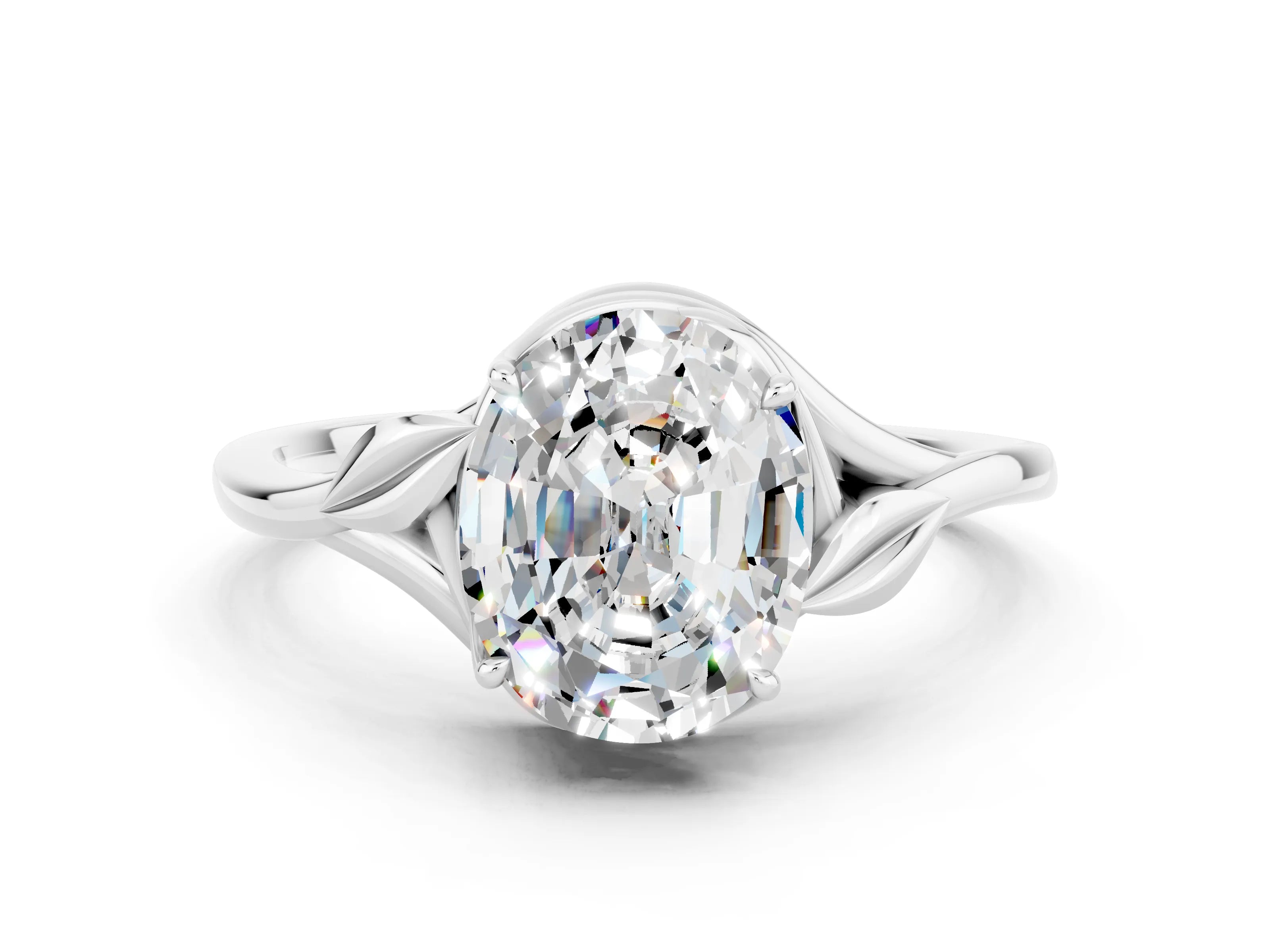 White gold Oval Cut Moissanite Solitaire Ring with Twist Band and Four-Prong Setting_12