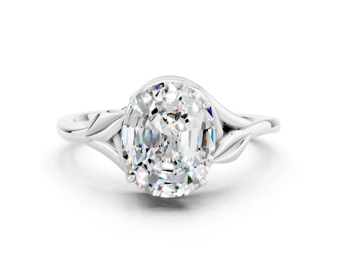 White gold Oval Cut Moissanite Solitaire Ring with Twist Band and Four-Prong Setting_12