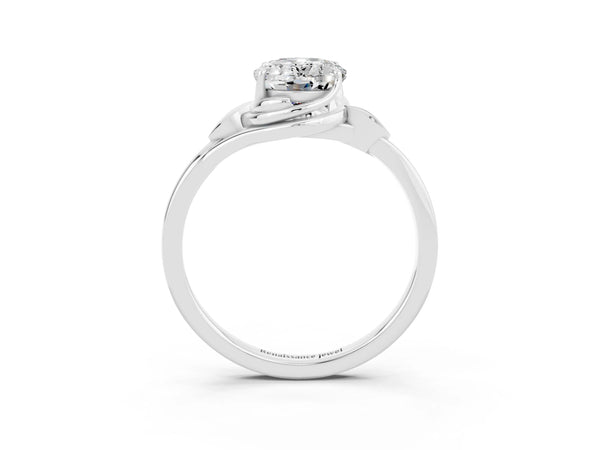 Platinum Oval Cut Moissanite Solitaire Ring with Twist Band and Four-Prong Setting