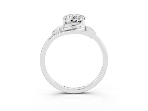 White gold Oval Cut Moissanite Solitaire Ring with Twist Band and Four-Prong Setting_15