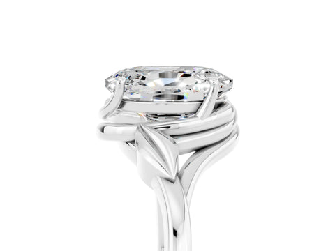 White gold Oval Cut Moissanite Solitaire Ring with Twist Band and Four-Prong Setting_17